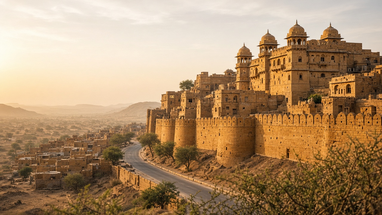 A sandstone fort in Rajasthan in late afternoon light